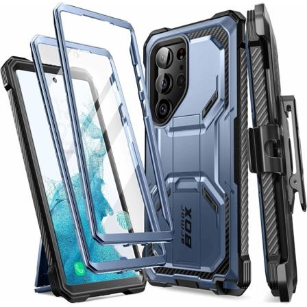 lason Armorbox Designad för Samsung Galaxy S23 Ultra Skal med Stativ & Bältesklämma Holster, [Extra Front Frame] Full-B Tilt