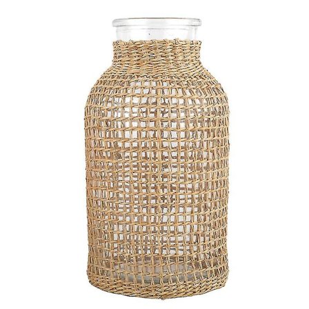 1 stk. Rattan Vevd Glass Vase Beholder