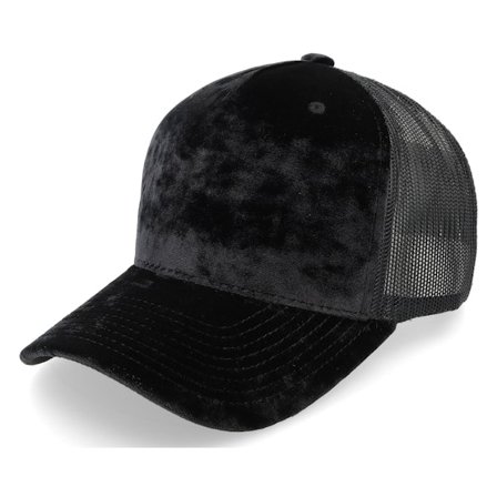 Equip - Sort trucker Kasket - Velvet Black/Black A-frame Trucker @ Hatstore