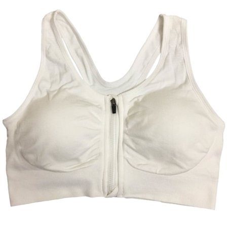 Kvinner Sports-BH High Impact Front Feste Glidelås Trådløs Post Surgery Support Trenings-BH Full Dekning Løpe-BH Hvit