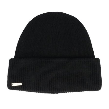 Seeberger - Svart cuff Beanie - Knit Beanie With Turn-up Black Cuff @ Hatstore