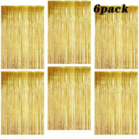 Metallisk fransgardin, födelsedagsfestgardin guld, glänsande aluminium