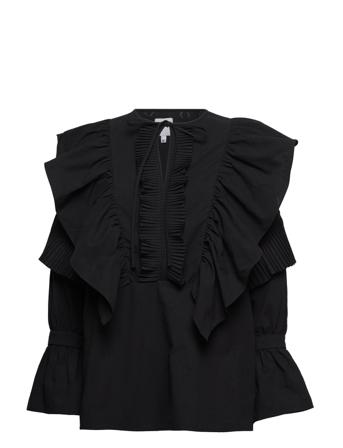 O-Logo Pleated Devoré Blouse Bluse Langermet Svart Hálo