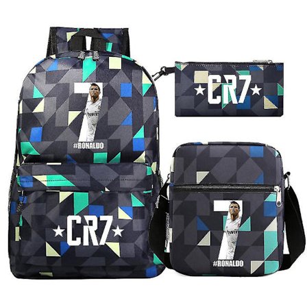Ronaldo Cr7 Fodbold Rygsæk Sæt - 3 stk, Skoletasker til Piger & Drenge, Laptop Rejse Rygsæk, Dame Rygsæk Skuldertasker Med Penalhus
