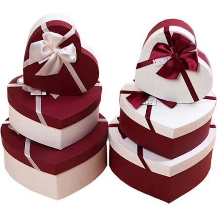 3 stk. gaveæske i papir med bånd, tom gaveæske med låg, hjerteformet gaveæske, gaveæske i 3 specifikationer, Valentinsdag, jul, bryllup (tilfældige 