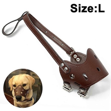 Koiran Kuonokoppa PU Nahkaa Puremisen ja Syömisen Estoon, Koiran Haukkumisen Hallintaan Keskikokoisille ja Isoille Koirille - Ruskea - L