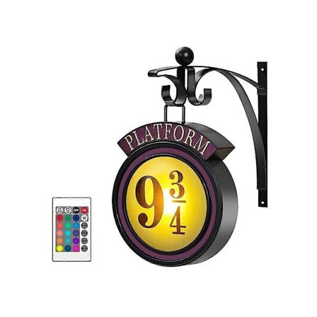 Platform 9 3/4 Nattlampa med Fjärrkontroll 16 Färger Hängande Rumsinredning Vägglampa 9 Skylt Dekoration Vägglampor