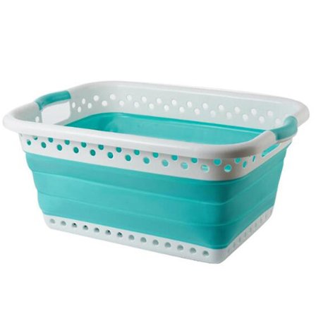 Sammart Hopfällbar tvättkorg i plast - Oval badkar/korg - Hopfällbar förvaringsfack/ organizer - Bärbar tvättbalja - Platssparande tvätt