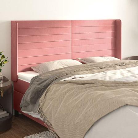 Vidaxl Huvudgavel Med Kanter Rosa 163x16x118/128 Cm Sammet Rosa