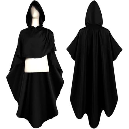 Medeltida Halloween-kappa för vuxna Halloween-fest Cosplay-mantel med huva Fancy Dress Knight Robe Masque Warrior Master Outfit Costume för män Black