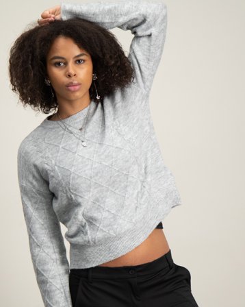 LMTD NLFLODET LS CABEL SHORT KNIT Gris Pulls Fille - Kids Brand Store