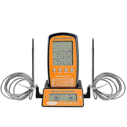 Digital Dubbel Prob Kött Termometer Trådlös Kök Ugn Matlagning Grill Kött Termometer Temperaturmätare