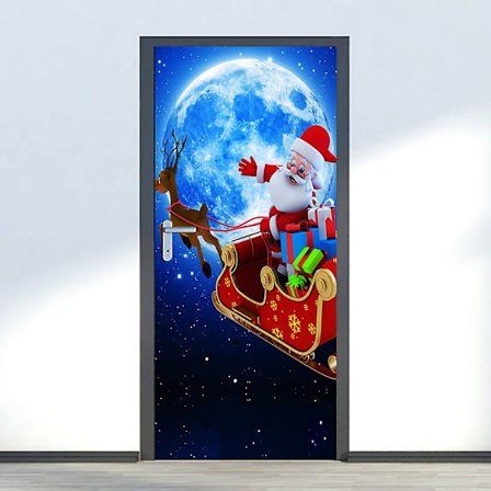 77 x 200 cm Ovitarratarra Ovijuliste 3D Joulupukki Antaa Lapsille Joululahjoja Vinyyli Ovijuliste Seinätarra Tapetti Taide Sisustus