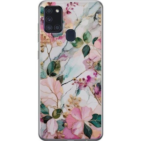 Kompatibel Mobilcover til Samsung Galaxy A21s Abstrakt marmormønster med blomster, blade og gyldne detaljer i bløde pastelfarver
