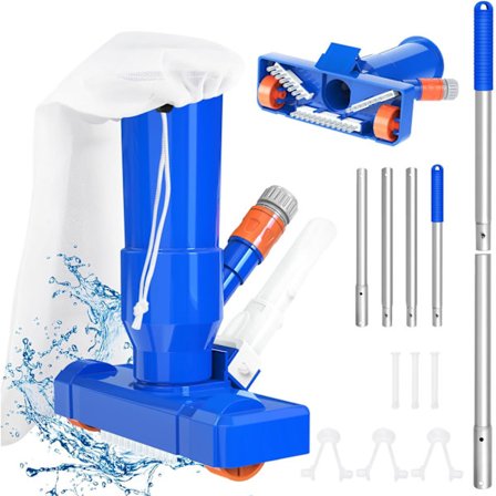 Bassengstøvsuger, bærbar bassengbunnstøvsuger med 150 cm stang, liten manuell bassengstøvsuger