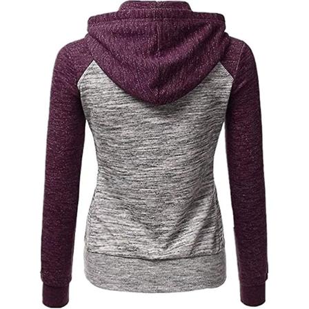 Huvtröjor för kvinnor färgblock huvtröja Basic dragkedja Jerseyjacka långärmad topp med fickor Plus Size purple 3XL
