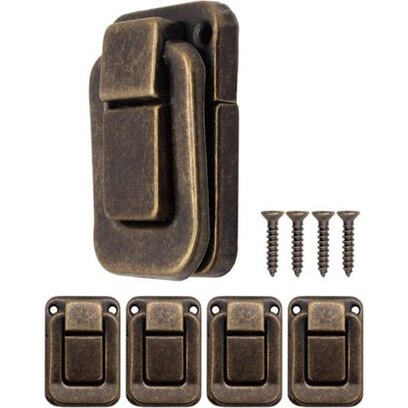 Set med 4 U-formade spännen för kistor, lådor, koffertar, vintage design i mässing 47 x 32 mm, brons, koppar