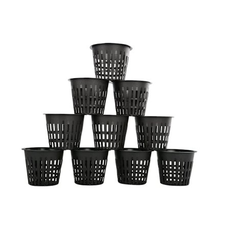 Planteskole Potter 10 Pakke Net Pot, Have Slidset Mesh Plast Plante Net Cup, Heavy Duty Bred Lip Rund Spand Kurv Til Hydroponics(Sort)