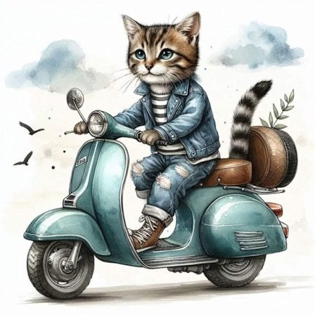 Djur på Moped Affisch A4