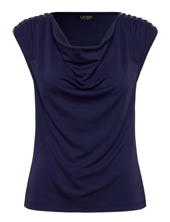Lauren Ralph Lauren Stretch Jersey Sleeveless Cowlneck Top - Navy - M