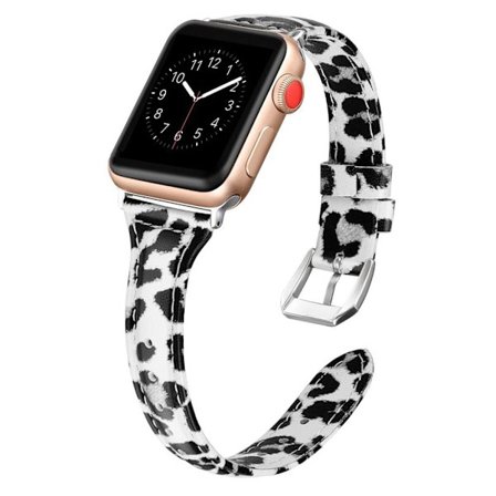 Apple Watch Series 5 40 mm klockarmband i äkta läder med leopardmönster - Grå