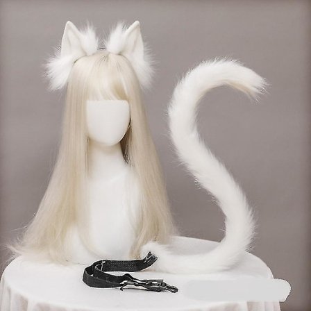 Katteører og hale sett Anime Cosplay pannebånd - Halloween Party Kostyme Tilbehørssett