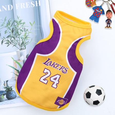 Lemmikkieläinten vaatteet Koira Kultainennoutaja Kesä Mesh liivi MM-pallon univormu Koripallovaatteet Purple Yellow No. 24 Lakers m