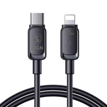 SiGN USB-C till Lightning Kabel 2m 20W - Svart