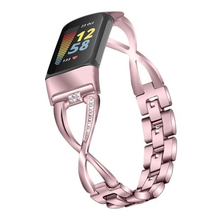 Fitbit Charge 5 klockarmband med Rhinestone X-design - Rosa Ros