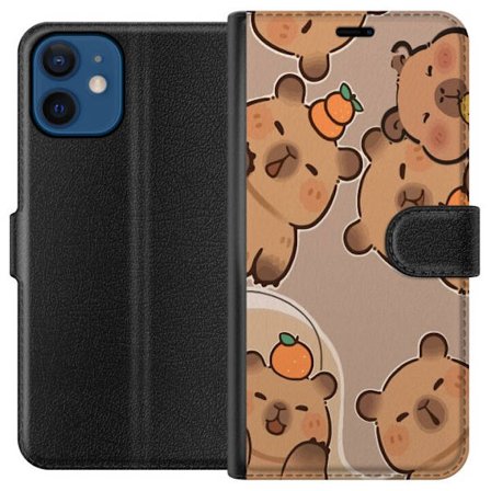 Kompatibelt Lommeboketui til Apple iPhone 12 mini Capybara Orange Mood Søte kapybarer i varme toner med appelsiner og glade uttrykk