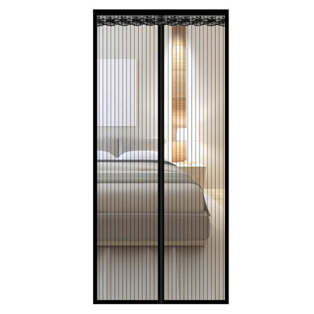 Magneettinen hyttysverkko-oviverho, raidallinen polyesteri, 9 paria solkia, 90 cm x 200 cm