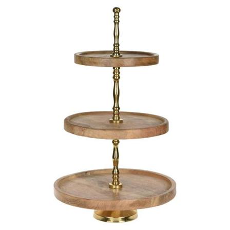 H&s Collection Serveringsställ 3 Våningar 50 Cm Trä Guld Flerfärgsdesign