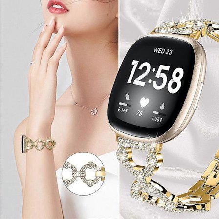 För Fitbit Versa 3 Rhinestone Dekor Klockarmband Rostfritt Stål Armband