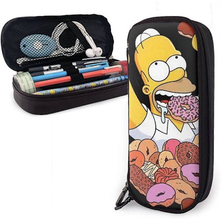 v379 Simpsons Homer og hans smultringer Lær Penal Penalveske Skrivesaker Veske Kontor Bærbar Oppbevaringsboks Kosmetisk boks Mappe po379 (LGL)