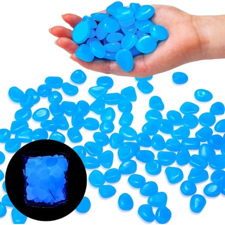 Udendørs Selvlysende Sten, 400 Stykker Blå Selvlysende Sten til Landskabspleje, Udendørs Dekorative Selvlysende Småsten, Selvlysende Sten til Have, 