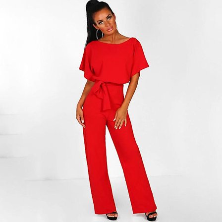 Dame Jumpsuit Casual Wide Leg Damer Kveld Party Lang Playsuit Rød Rød