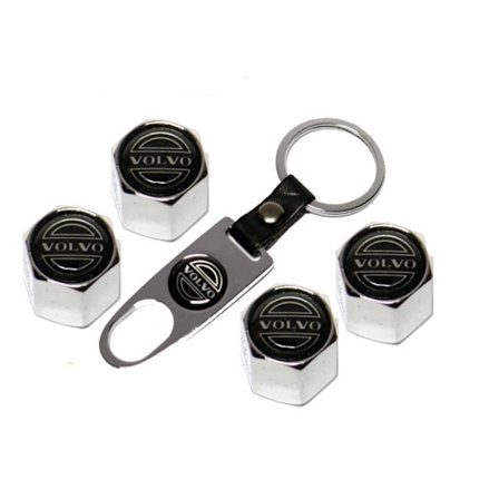 Volvo logo ventilhætter med nøglering Sølv