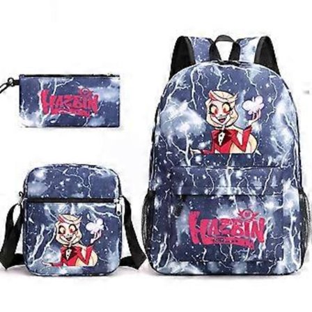 Hazbin Hotel Skolesekk Ryggsekk Penal Skulderveske Tredelt Sett _04