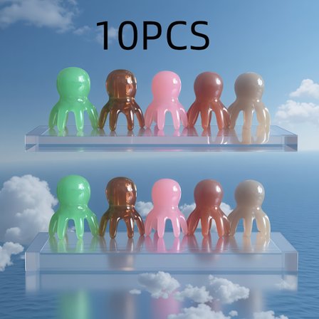 5/10 stk. 5-farvet blæksprutteformet hovedmassagekam med glat, rund overflade og komfortabelt greb