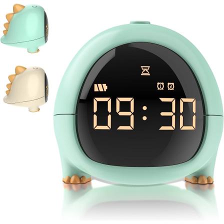 Vekkerklokke for barn, LED-vekkerklokke med USB-lading, multifunksjonell justerbar nattlys Nedtelling Jente Gutter Green