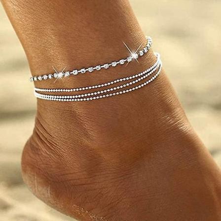 Boho-kerroksinen kristallinilkkakoru hopea tekojalokivijalkakorut naisille ja tytöille