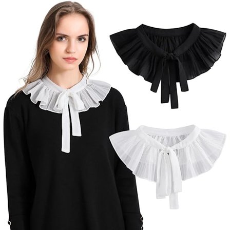 Blusekrave Kvinder 2 Stykker Blusekrave Skjortekrave Løs Krave Flæser Chiffon Sløjfe Skjorte Bluse Kan Bruges Som Dekoration Til Sort Hvid