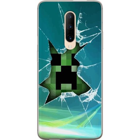 Kompatibelt Mobilskal till OnePlus OnePlus 7 Pro Minecraft Creeper genom krossat glas med dramatisk explosionseffekt där ikoniska Creeper bryter igen