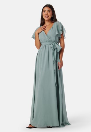 Goddiva Flutter Chiffon Maxi Dress Sage Green Klær