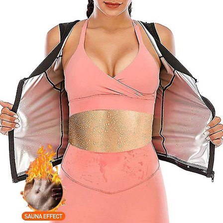 Dam Bastu Sweat Vest Hot Polymer Korsett Waist trainer Bastu Kostym Linne Dragkedja Viktminskning Body Shaper Thermo Workout Shirt,02