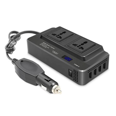 Multipla skydd strömriktare 200W bilomvandlare 12V till 220V med 4 USB-portar och 2 AC-uttag, USB snabbladdande kylfläktsystem för