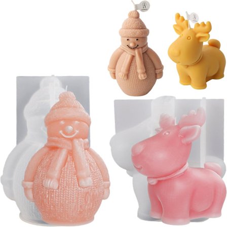 2 stk. snemand silikoneform snemand lysform 3D julesnemand silikoneform til fremstilling af lys, håndværk, sæbe (snemænd,