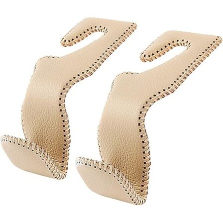 Bilkrokar för plånböcker och väskor, bilbarnstol nackstöd hängare bil beige läder förvaringskrokar två stycken