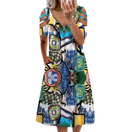Dam Sommar Elegant Sexig Hollow Cutout Sleeve Party Dress Casu