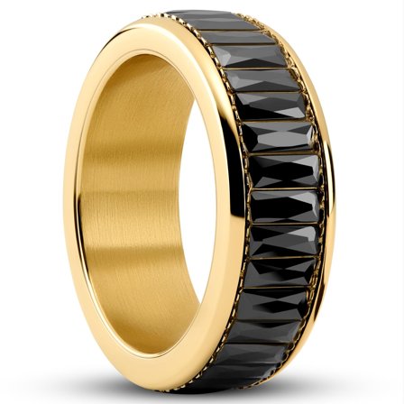 Enthumema | Anillo antiestrés de acero inoxidable dorado y circonita negra de 8 mm para hombres - Anillos de acero